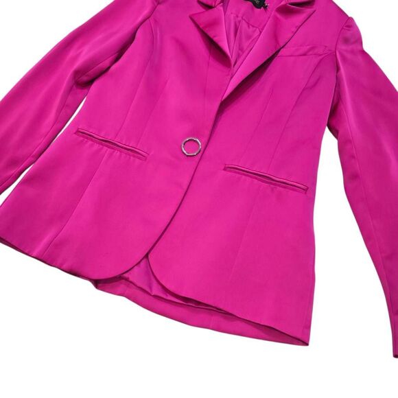 Nova Luxe Blazer Women's Medium‎ Hot Pink Long Sleeve Notch Lapel O-Ring Detail - Picture 2 of 8